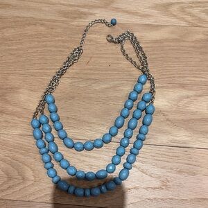 Chic Blue Beaded Necklace with Gold colored Chain